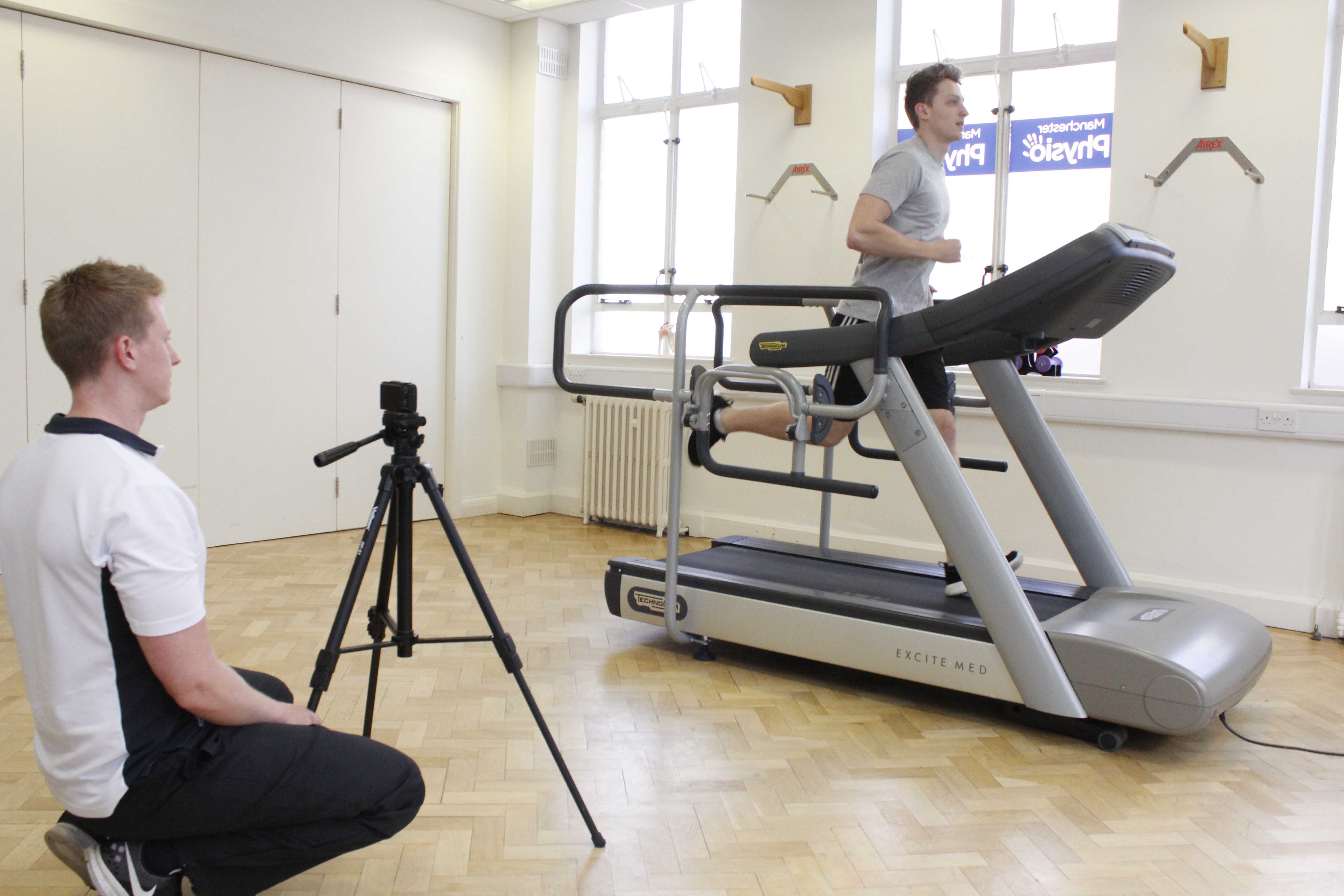 Specilaist physiotherapist conducting a biomechanical assessment of a client's gait pattern